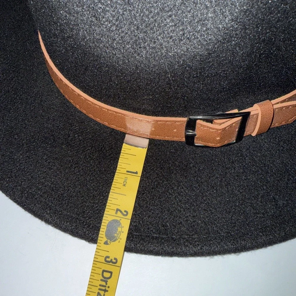 Pengcheng Womens‎ Fedora Trilby Hat Camel Wool Blend Buckle Black Boho One Size